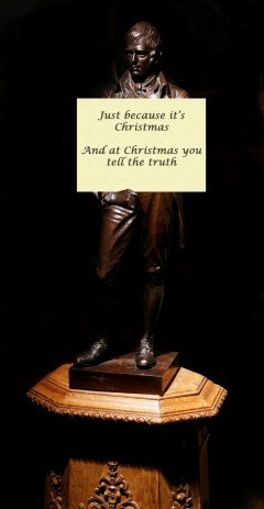 Robert Burns statue in the style of Love Actually