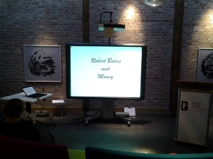 Picture showing the first slide of Ronnie's Highlight Talk on Burns and Money