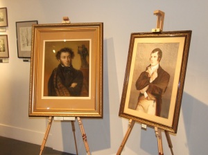 A portrait of Alexander Pushkin and Robert Burns side by side