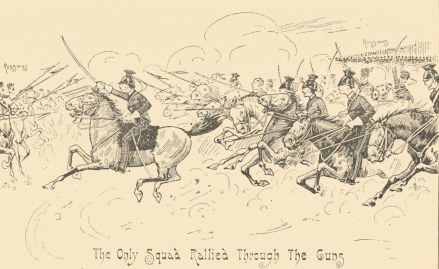 Illustration from Morley's 1896 book captures the danger and futility and the charge. Available on Project Gutenberg.
